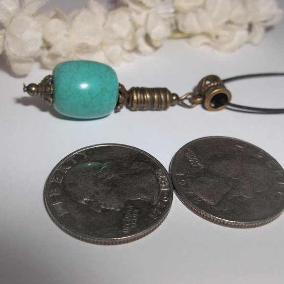 Necklace Pendant Turquoise Blue and Bronze Beaded Boho Southwestern Jewelry A106 - Picture 3 of 9